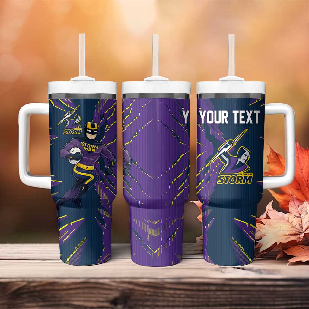 Personalized Melbourne Storm Tumbler With Handle Dynamic Lightning Mascot Rugby Australia