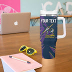 Personalized Melbourne Storm Tumbler With Handle Dynamic Lightning Mascot Rugby Australia