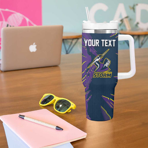 Personalized Melbourne Storm Tumbler With Handle Dynamic Lightning Mascot Rugby Australia