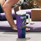 Personalized Melbourne Storm Tumbler With Handle Dynamic Lightning Mascot Rugby Australia