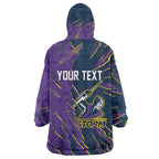 Personalized Melbourne Storm Wearable Blanket Hoodie Dynamic Lightning Mascot Rugby Australia