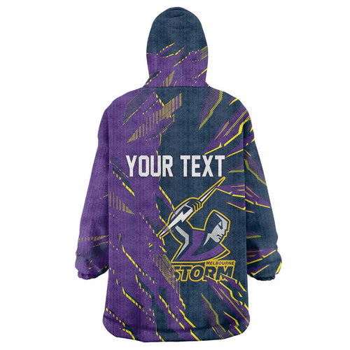 Personalized Melbourne Storm Wearable Blanket Hoodie Dynamic Lightning Mascot Rugby Australia
