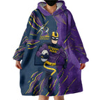 Personalized Melbourne Storm Wearable Blanket Hoodie Dynamic Lightning Mascot Rugby Australia