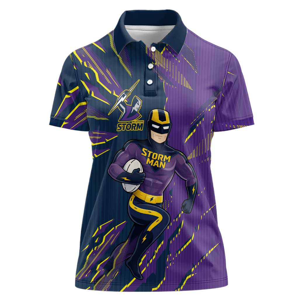 Personalized Melbourne Storm Women Polo Shirt Dynamic Lightning Mascot Rugby Australia