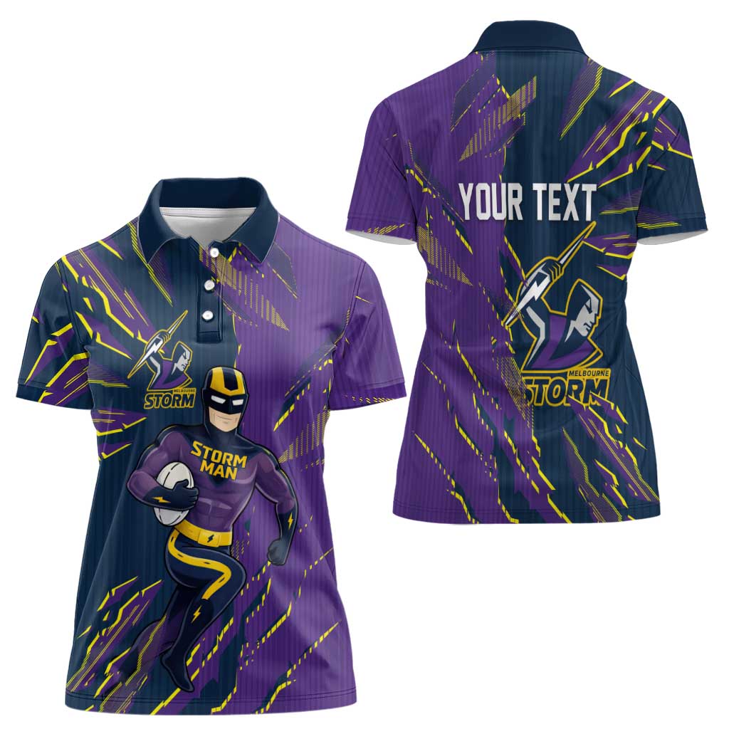 Personalized Melbourne Storm Women Polo Shirt Dynamic Lightning Mascot Rugby Australia