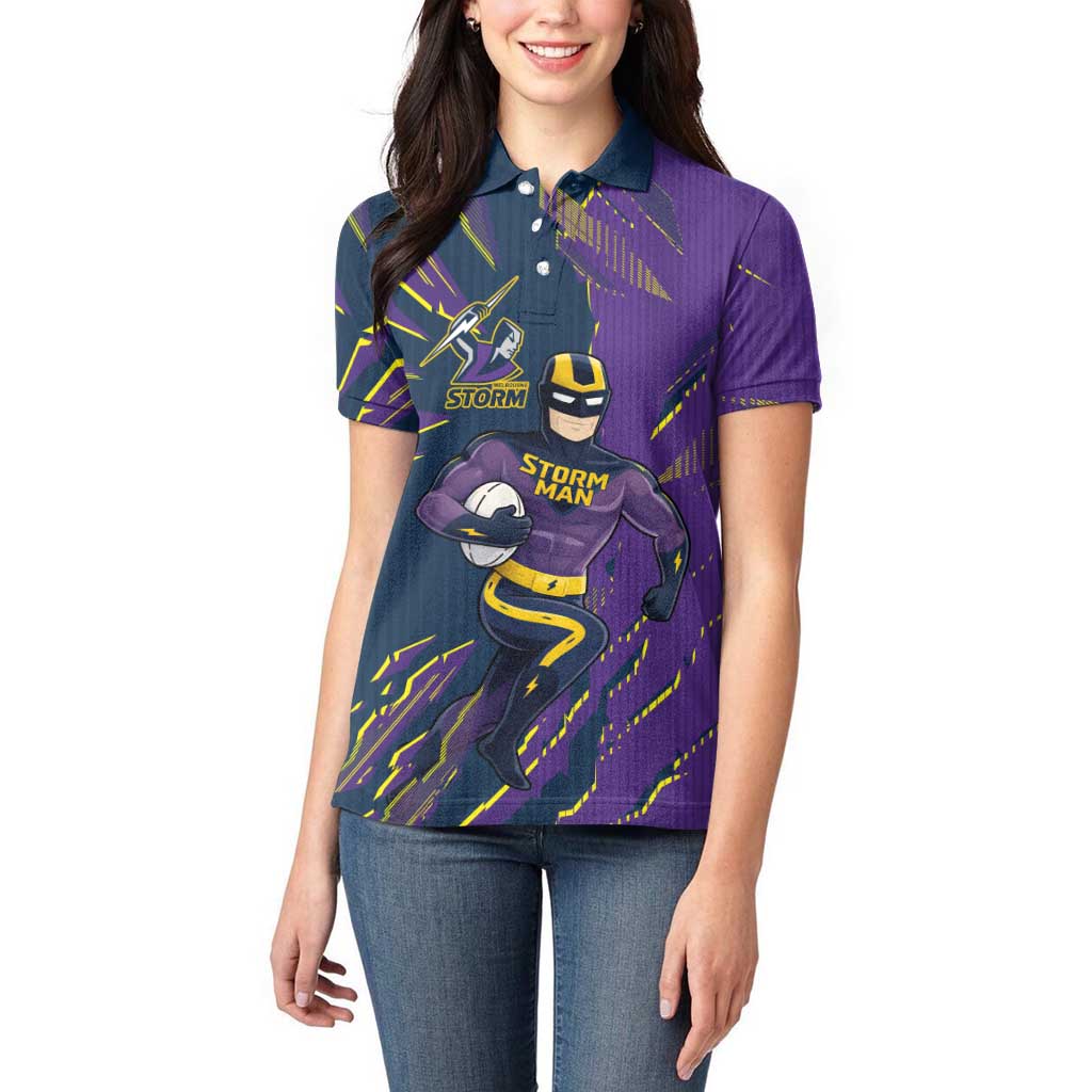 Personalized Melbourne Storm Women Polo Shirt Dynamic Lightning Mascot Rugby Australia