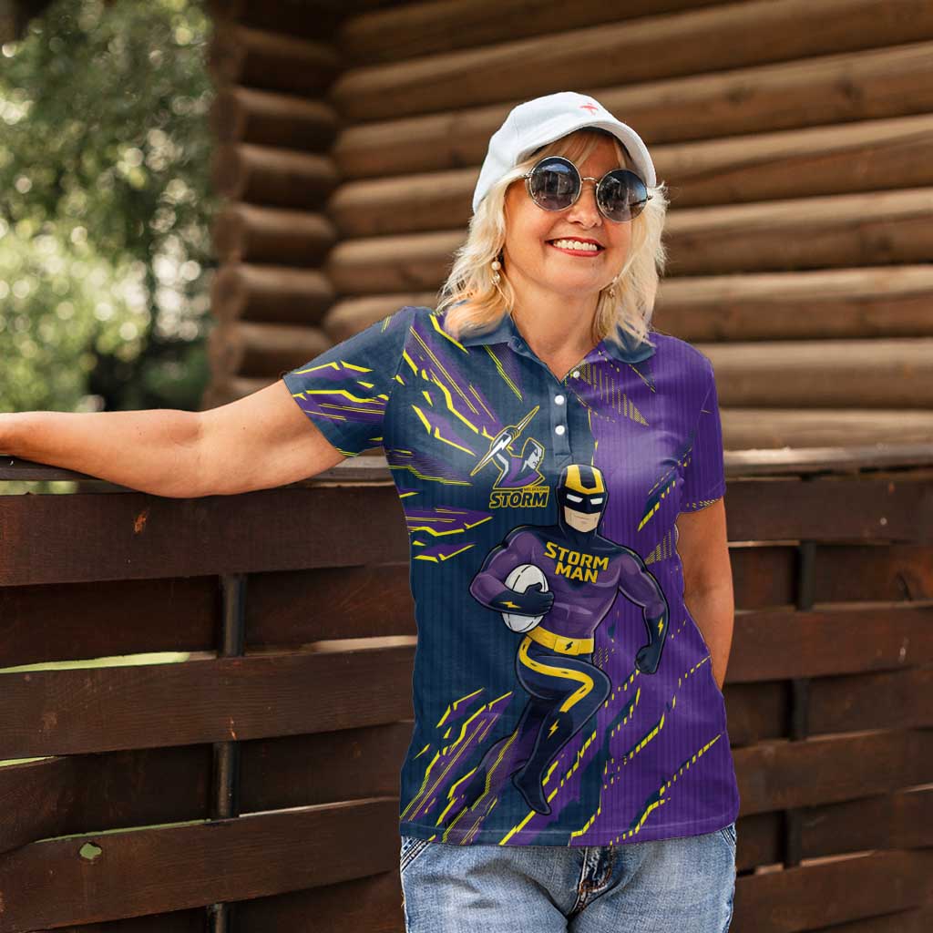Personalized Melbourne Storm Women Polo Shirt Dynamic Lightning Mascot Rugby Australia