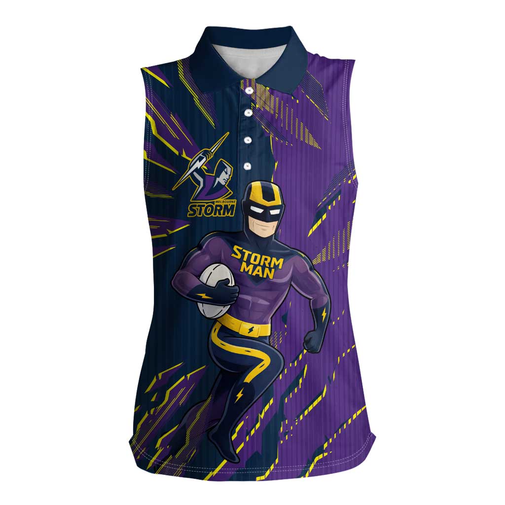 Personalized Melbourne Storm Women Sleeveless Polo Shirt Dynamic Lightning Mascot Rugby Australia