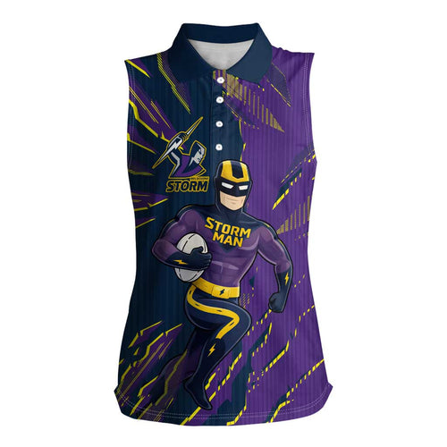 Personalized Melbourne Storm Women Sleeveless Polo Shirt Dynamic Lightning Mascot Rugby Australia