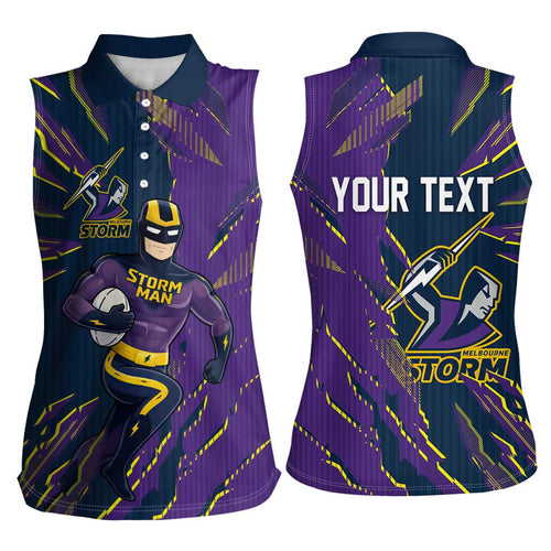 Personalized Melbourne Storm Women Sleeveless Polo Shirt Dynamic Lightning Mascot Rugby Australia