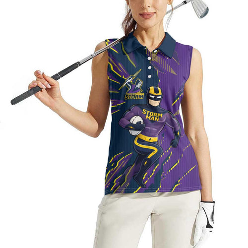 Personalized Melbourne Storm Women Sleeveless Polo Shirt Dynamic Lightning Mascot Rugby Australia