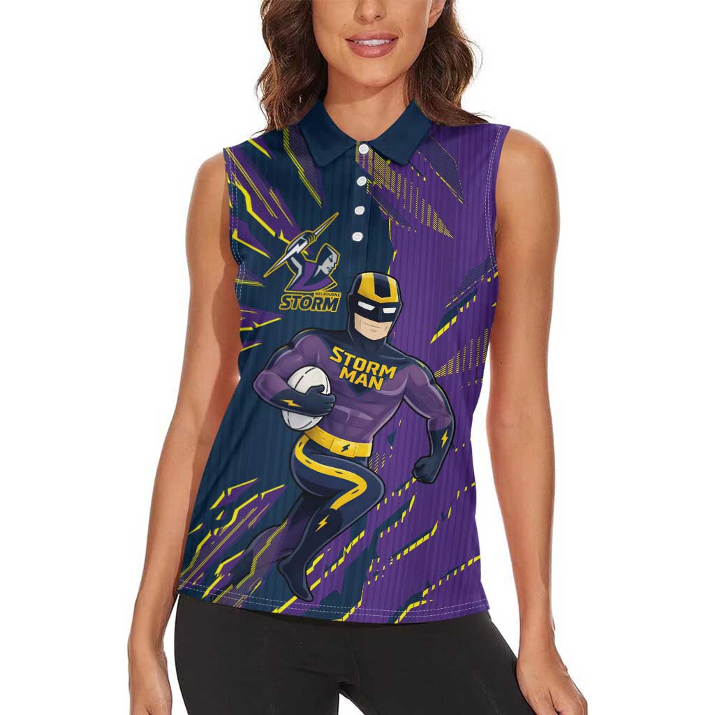 Personalized Melbourne Storm Women Sleeveless Polo Shirt Dynamic Lightning Mascot Rugby Australia