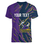 Personalized Melbourne Storm Women V-Neck T-Shirt Dynamic Lightning Mascot Rugby Australia