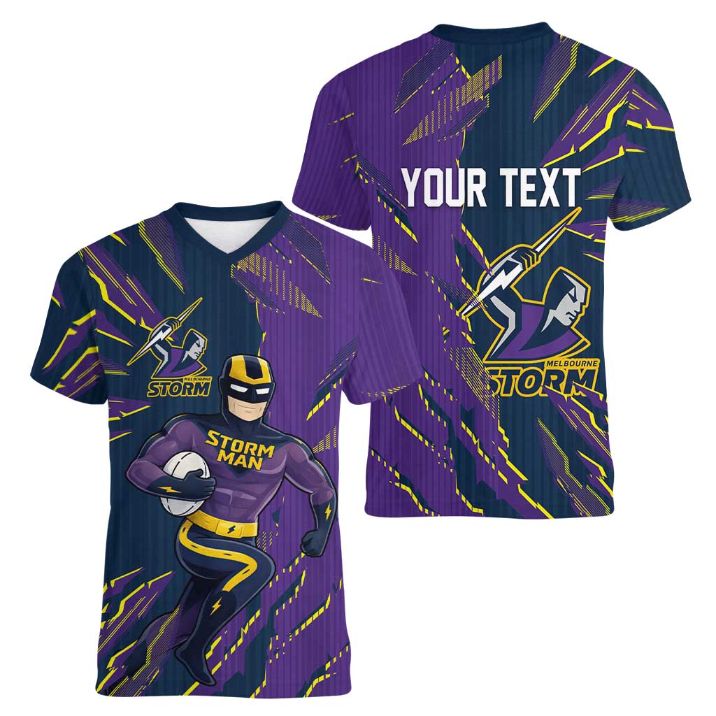 Personalized Melbourne Storm Women V-Neck T-Shirt Dynamic Lightning Mascot Rugby Australia