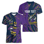 Personalized Melbourne Storm Women V-Neck T-Shirt Dynamic Lightning Mascot Rugby Australia