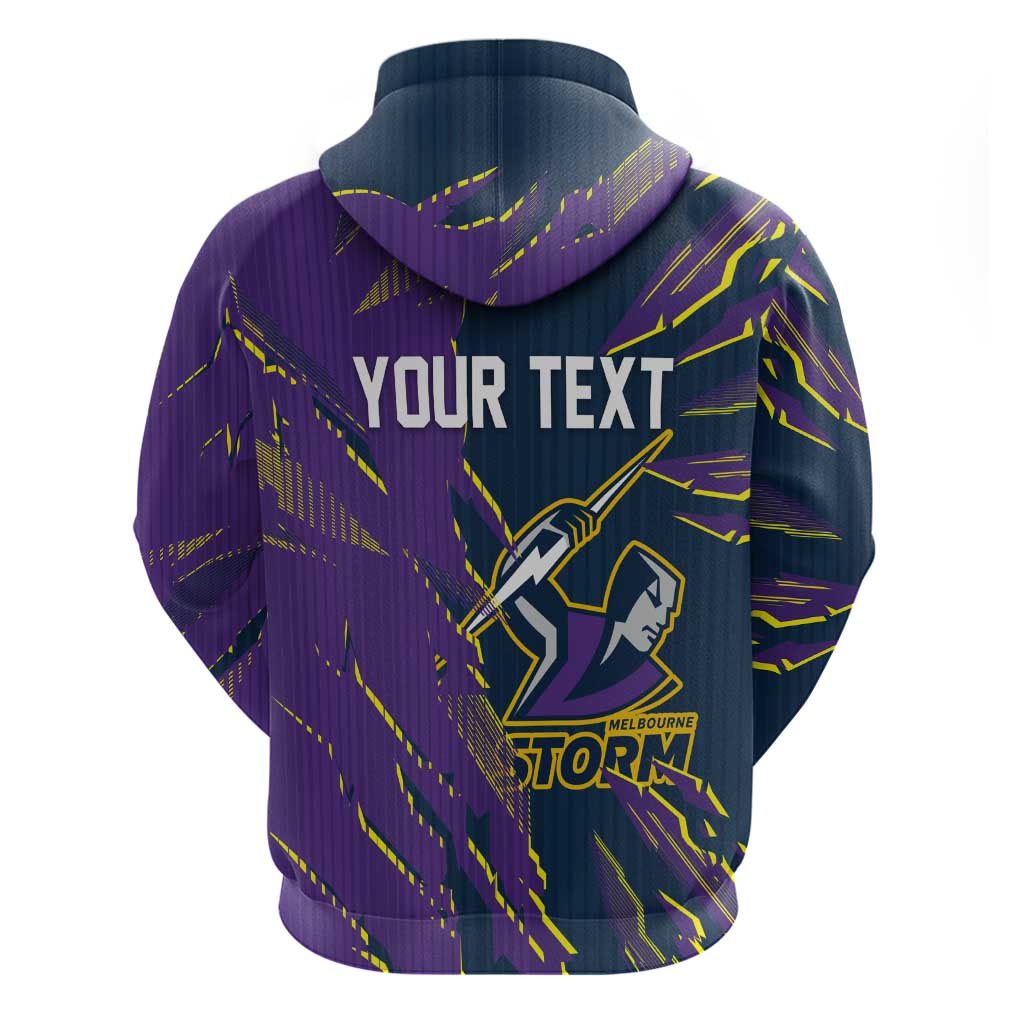 Personalized Melbourne Storm Zip Hoodie Dynamic Lightning Mascot Rugby Australia