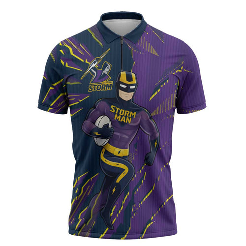 Personalized Melbourne Storm Zipper Polo Shirt Dynamic Lightning Mascot Rugby Australia