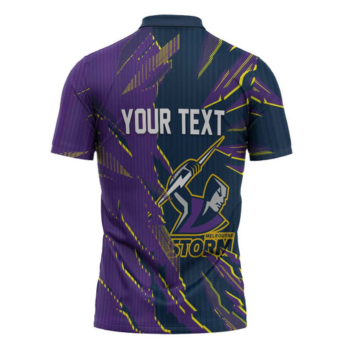 Personalized Melbourne Storm Zipper Polo Shirt Dynamic Lightning Mascot Rugby Australia