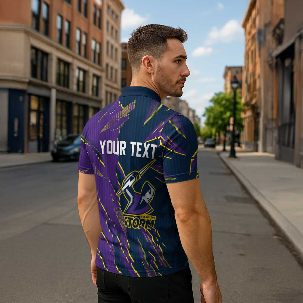 Personalized Melbourne Storm Zipper Polo Shirt Dynamic Lightning Mascot Rugby Australia
