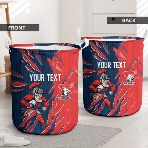 Personalized Newcastle Knights Laundry Basket Dynamic Lightning Mascot Rugby Australia