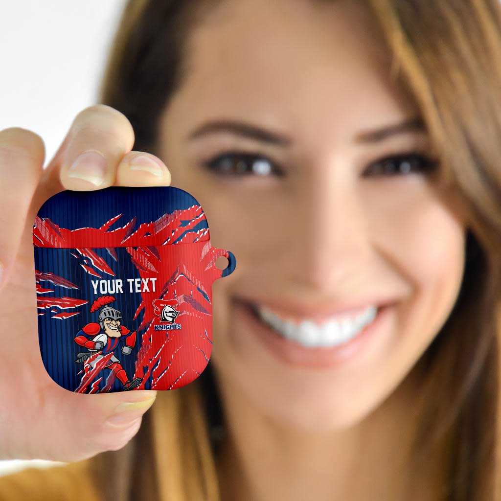 Personalized Newcastle Knights AirPods Case Dynamic Lightning Mascot Rugby Australia