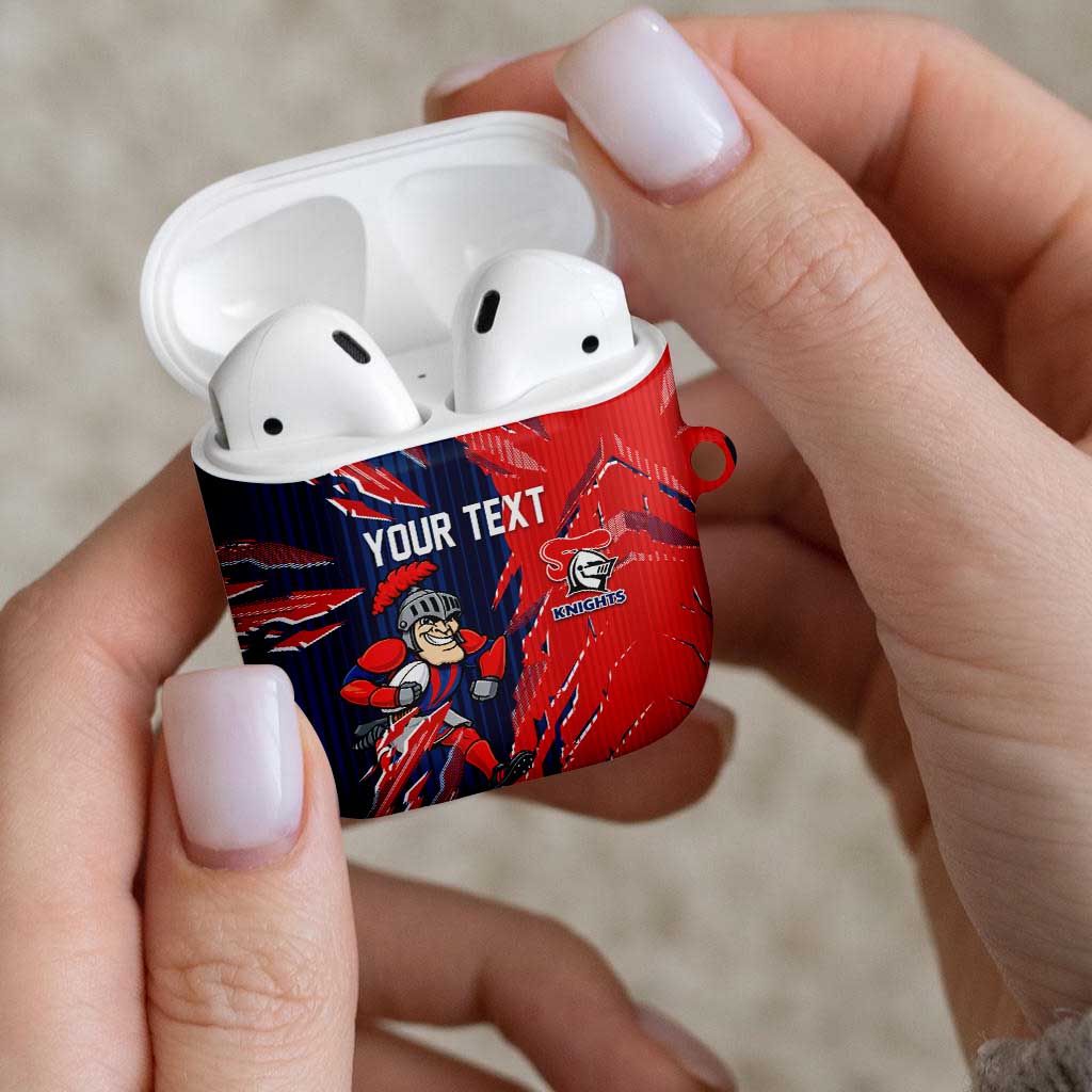 Personalized Newcastle Knights AirPods Case Dynamic Lightning Mascot Rugby Australia