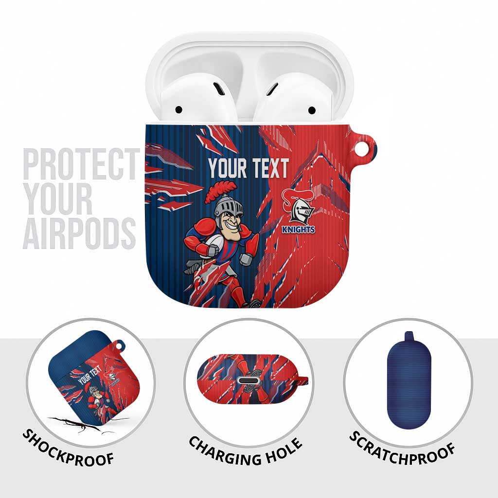 Personalized Newcastle Knights AirPods Case Dynamic Lightning Mascot Rugby Australia