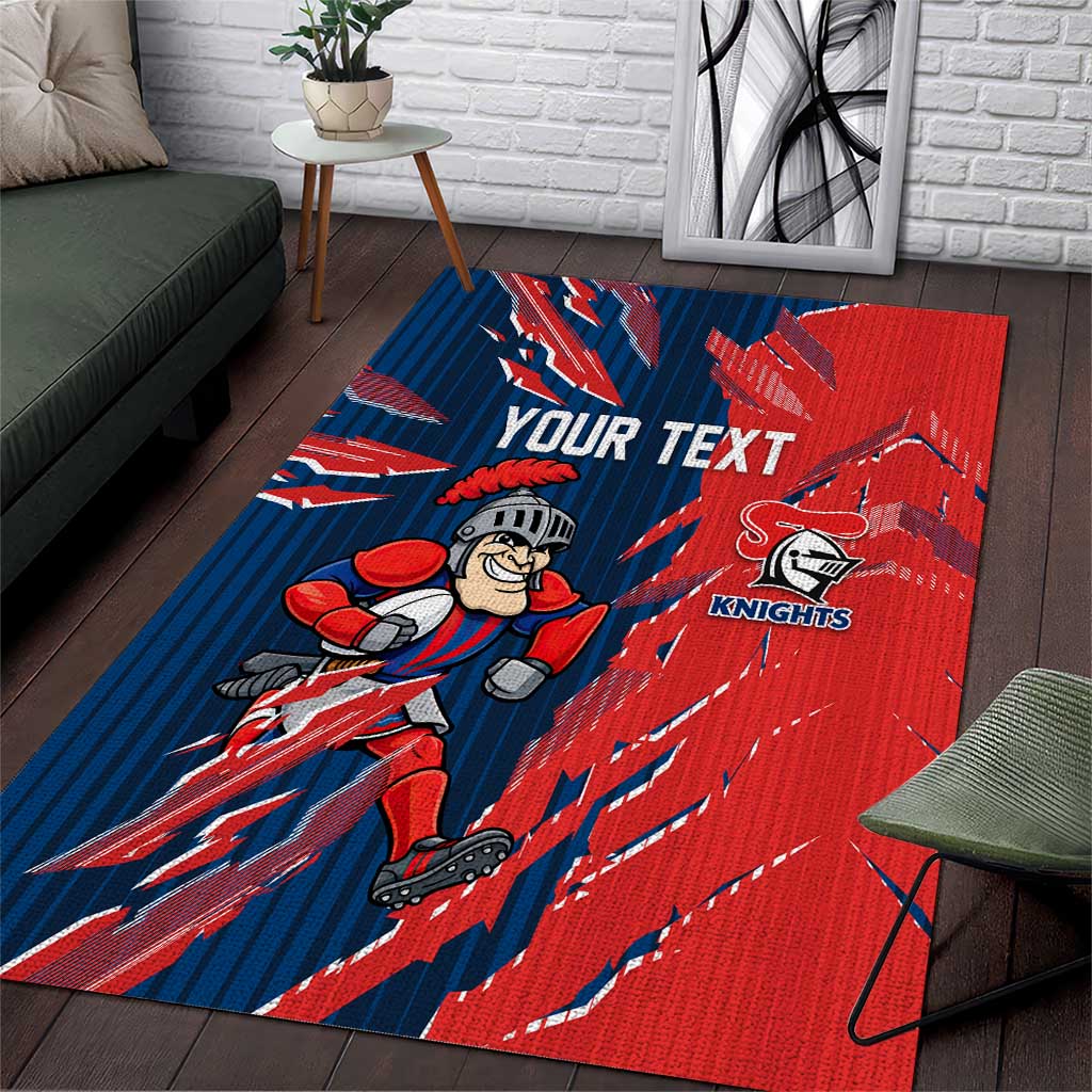Personalized Newcastle Knights Area Rug Dynamic Lightning Mascot Rugby Australia