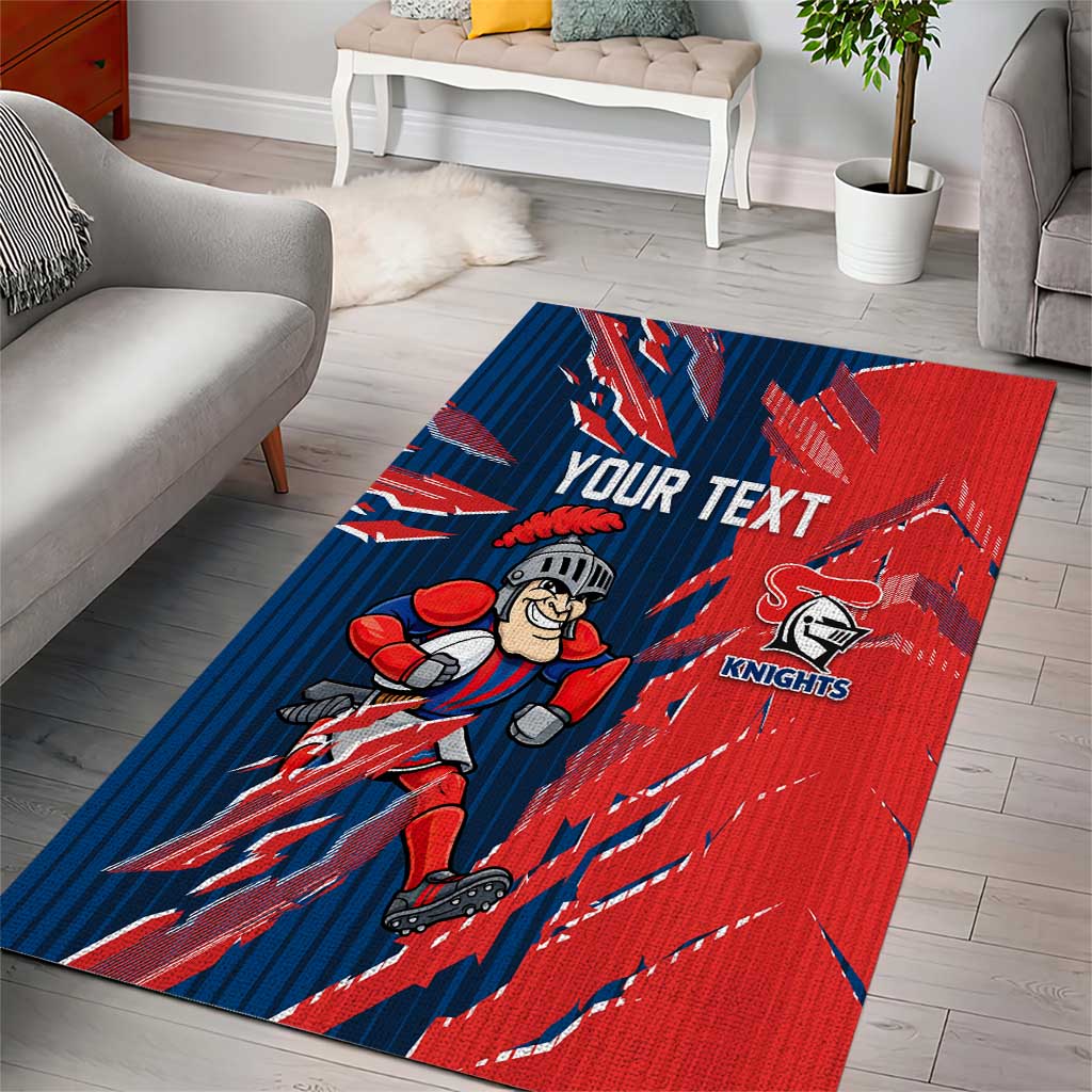 Personalized Newcastle Knights Area Rug Dynamic Lightning Mascot Rugby Australia