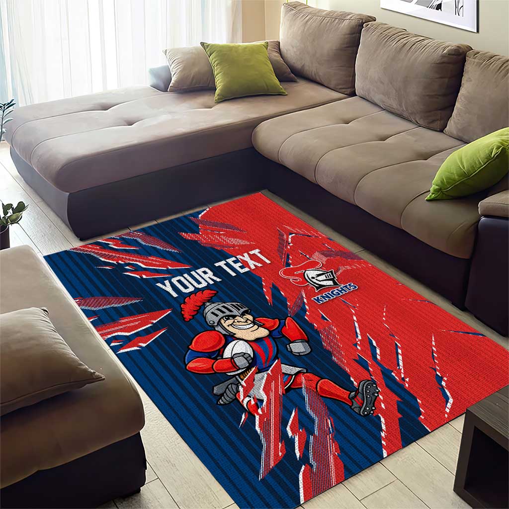 Personalized Newcastle Knights Area Rug Dynamic Lightning Mascot Rugby Australia