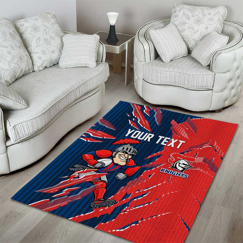 Personalized Newcastle Knights Area Rug Dynamic Lightning Mascot Rugby Australia