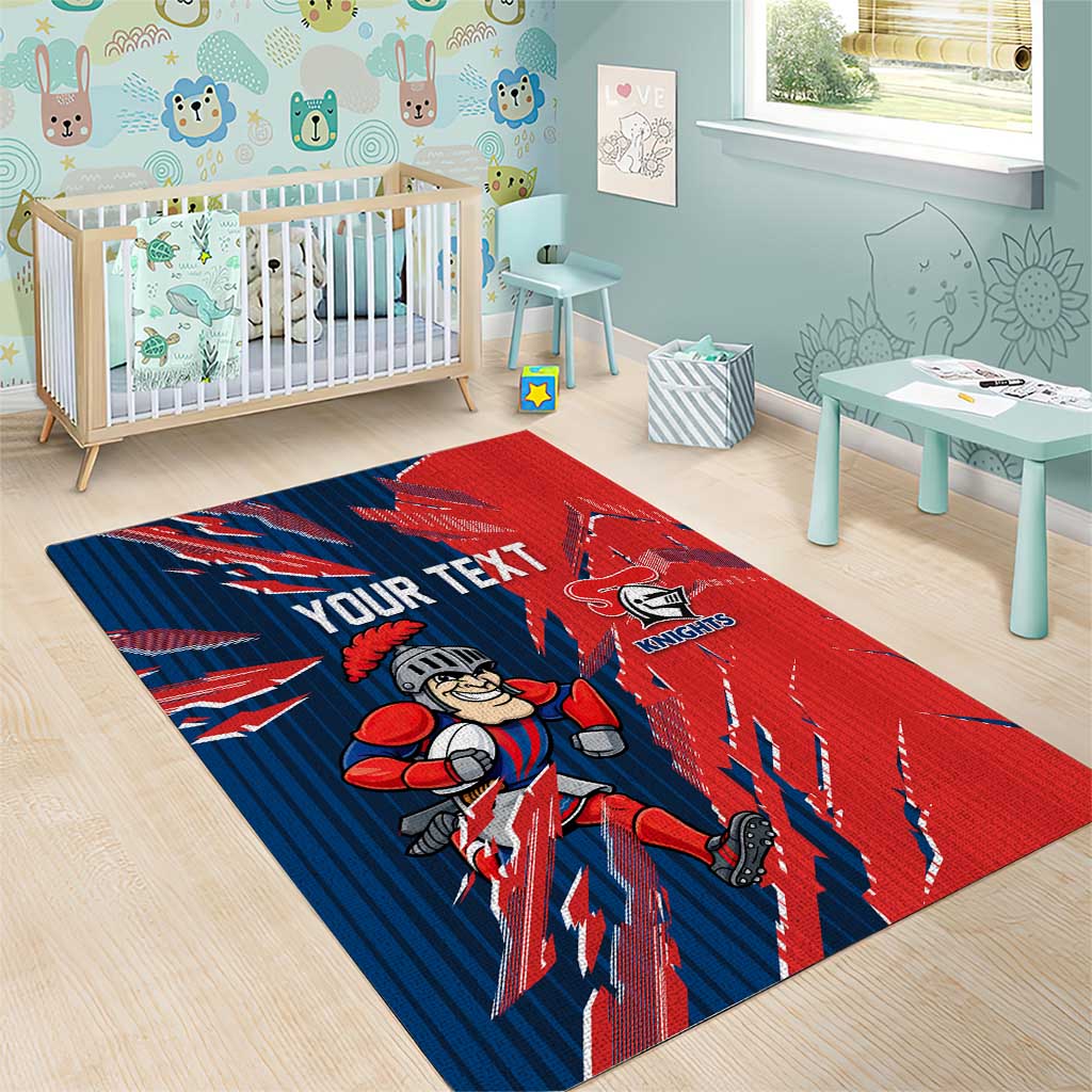 Personalized Newcastle Knights Area Rug Dynamic Lightning Mascot Rugby Australia