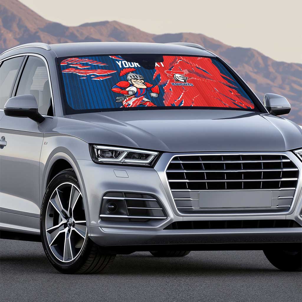 Personalized Newcastle Knights Auto Sun Shade Dynamic Lightning Mascot Rugby Australia