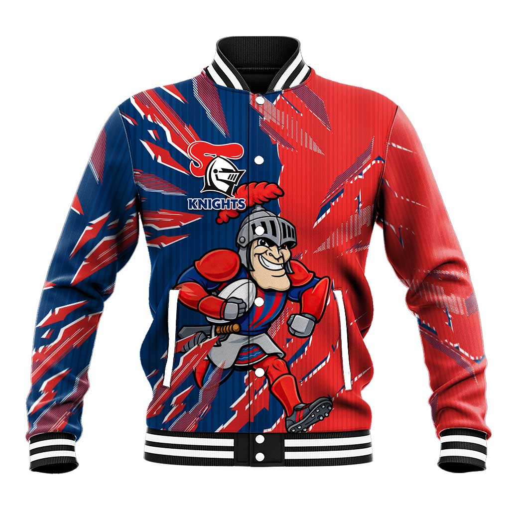 Personalized Newcastle Knights Baseball Jacket Dynamic Lightning Mascot Rugby Australia