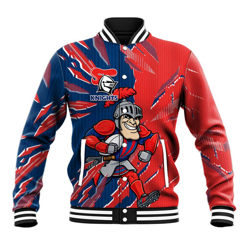 Personalized Newcastle Knights Baseball Jacket Dynamic Lightning Mascot Rugby Australia