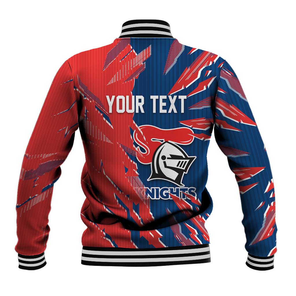 Personalized Newcastle Knights Baseball Jacket Dynamic Lightning Mascot Rugby Australia