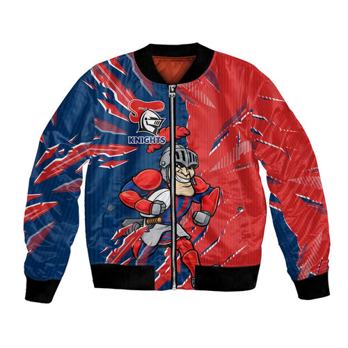 Personalized Newcastle Knights Bomber Jacket Dynamic Lightning Mascot Rugby Australia