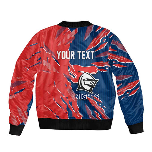 Personalized Newcastle Knights Bomber Jacket Dynamic Lightning Mascot Rugby Australia