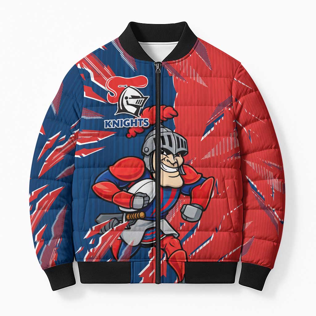 Personalized Newcastle Knights Bomber Puffer Jacket Dynamic Lightning Mascot Rugby Australia