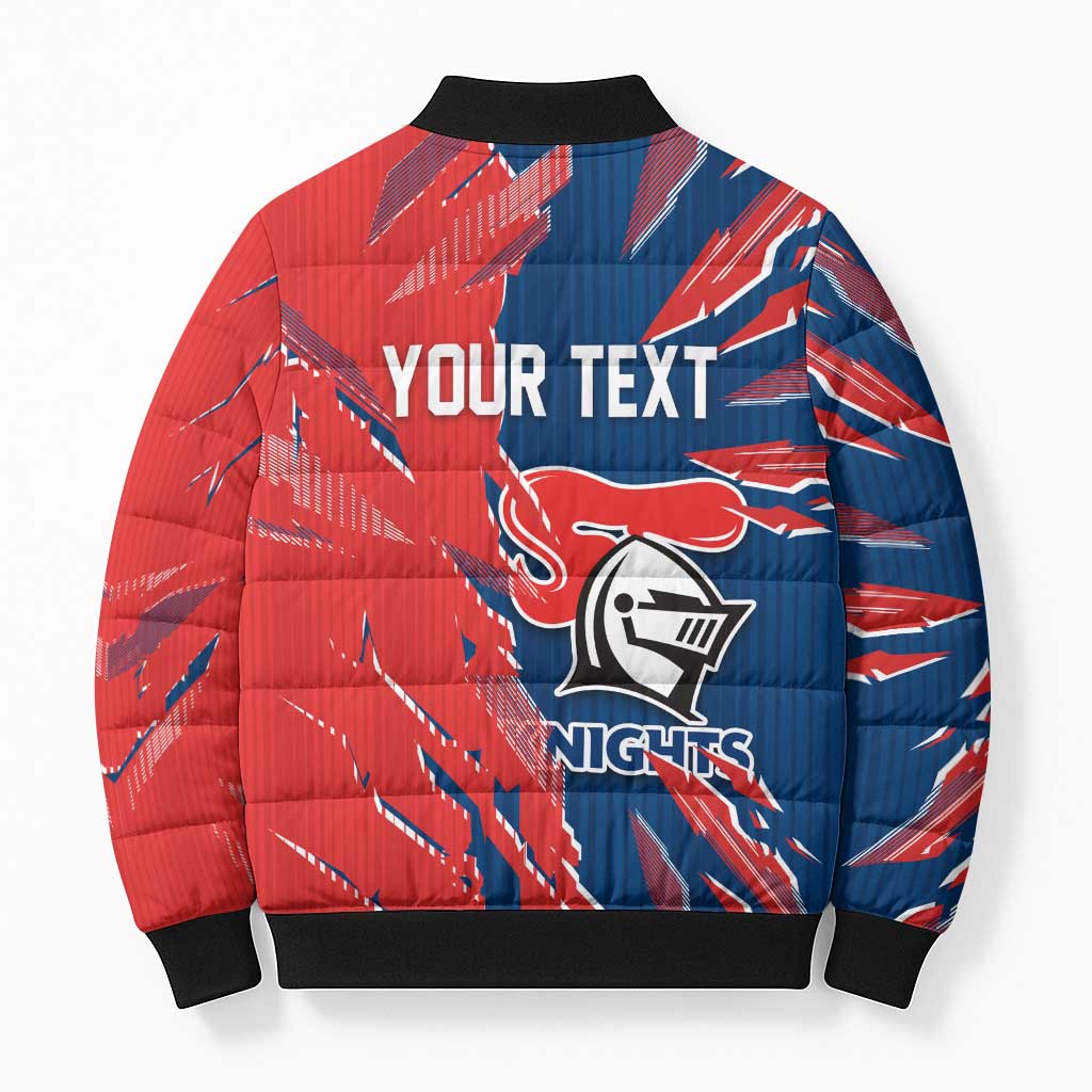 Personalized Newcastle Knights Bomber Puffer Jacket Dynamic Lightning Mascot Rugby Australia