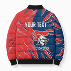 Personalized Newcastle Knights Bomber Puffer Jacket Dynamic Lightning Mascot Rugby Australia