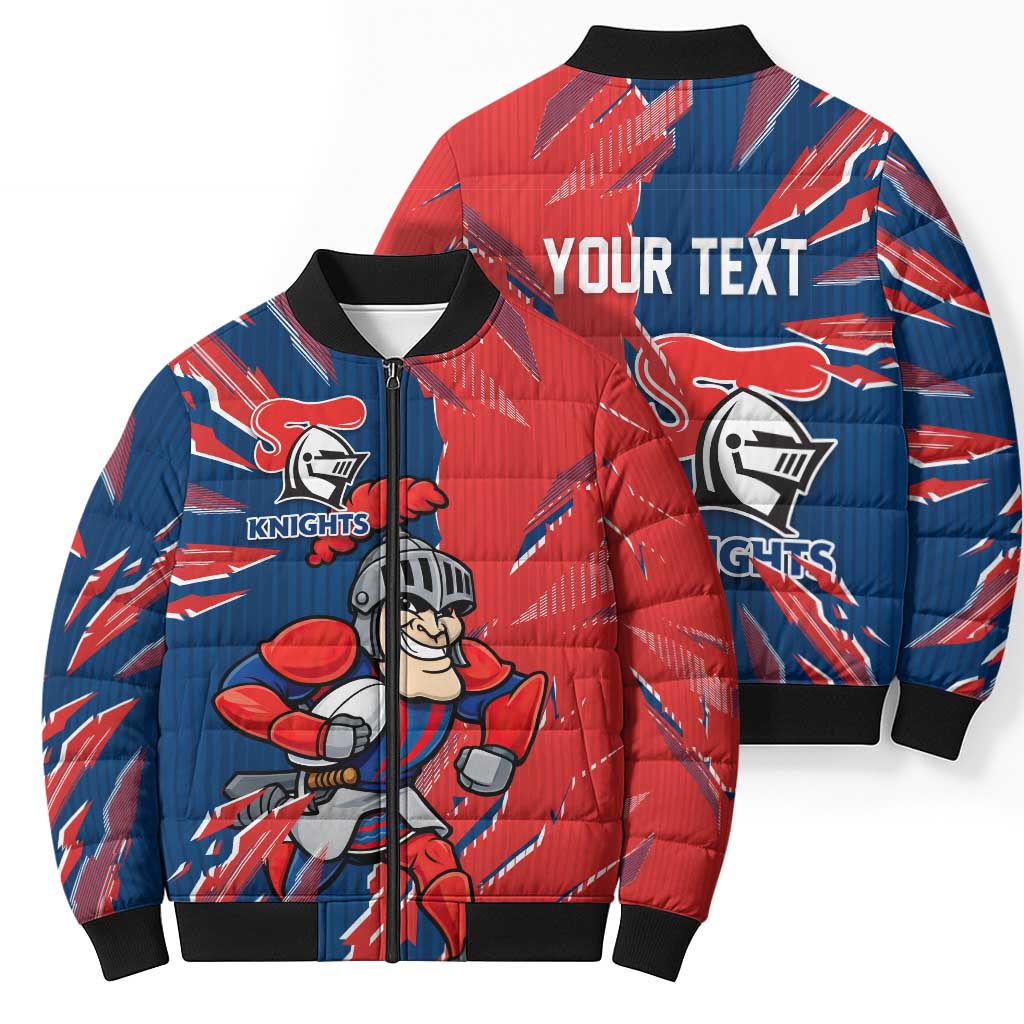 Personalized Newcastle Knights Bomber Puffer Jacket Dynamic Lightning Mascot Rugby Australia