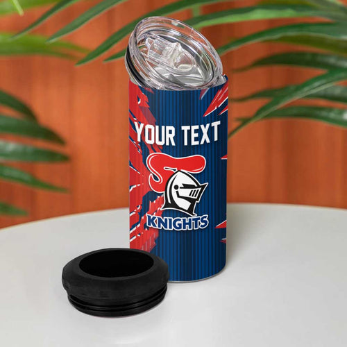 Personalized Newcastle Knights 4 in 1 Can Cooler Tumbler Dynamic Lightning Mascot Rugby Australia