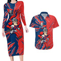 Personalized Newcastle Knights Couples Matching Long Sleeve Bodycon Dress and Hawaiian Shirt Dynamic Lightning Mascot Rugby Australia