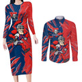 Personalized Newcastle Knights Couples Matching Long Sleeve Bodycon Dress and Long Sleeve Button Shirt Dynamic Lightning Mascot Rugby Australia