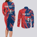 Personalized Newcastle Knights Couples Matching Long Sleeve Bodycon Dress and Long Sleeve Button Shirt Dynamic Lightning Mascot Rugby Australia