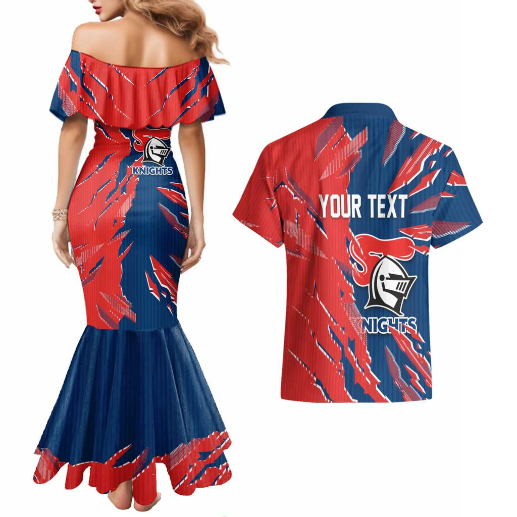 Personalized Newcastle Knights Couples Matching Mermaid Dress and Hawaiian Shirt Dynamic Lightning Mascot Rugby Australia
