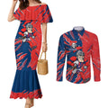 Personalized Newcastle Knights Couples Matching Mermaid Dress and Long Sleeve Button Shirt Dynamic Lightning Mascot Rugby Australia