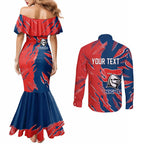 Personalized Newcastle Knights Couples Matching Mermaid Dress and Long Sleeve Button Shirt Dynamic Lightning Mascot Rugby Australia