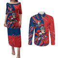 Personalized Newcastle Knights Couples Matching Puletasi and Long Sleeve Button Shirt Dynamic Lightning Mascot Rugby Australia